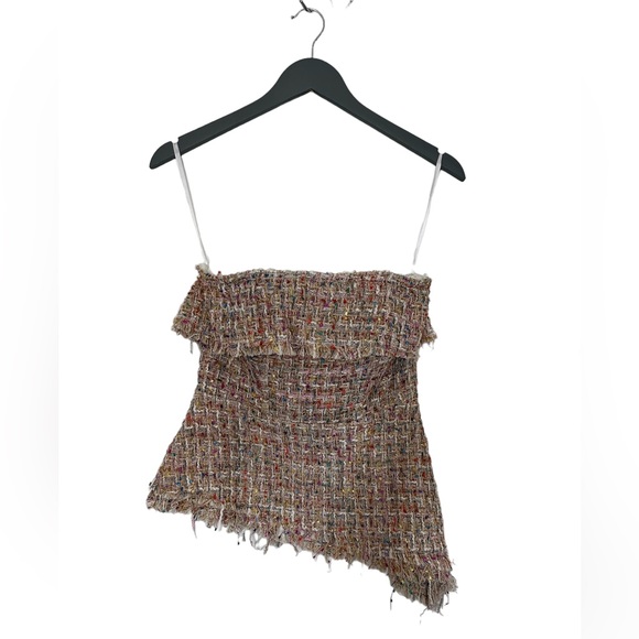 Prem The Label Tweed Multicolour Strapless Asymmetric Hem Top - Picture 4 of 7